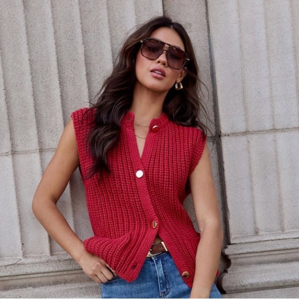 Vici Red Button Down Knit Top
